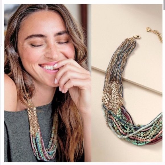 Stella & Dot Mae Statement Necklace – Multicolor Mixed Metal Beaded Layers - Picture 11 of 12